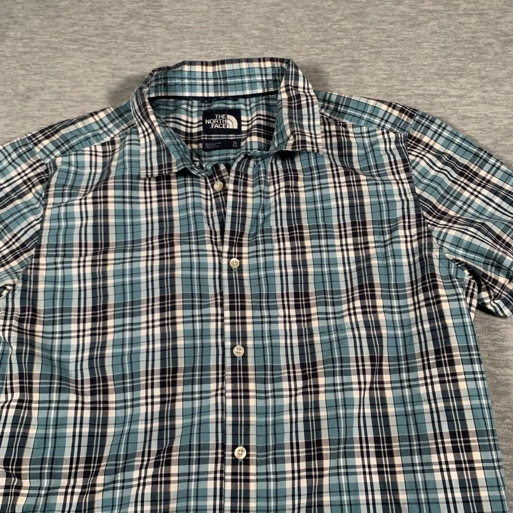 North Face Shirt Mens Extra Large Plaid Short Sleeve Button Up Outdoor Hiking‎